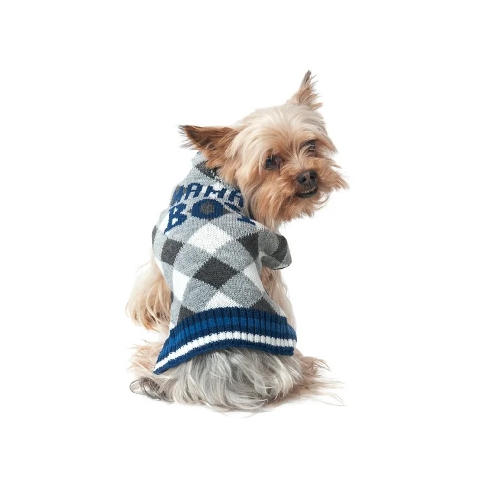 Vibrant Life Winter Dog and Cat Clothes Mama's Boy Blue Sweater, Extra Small